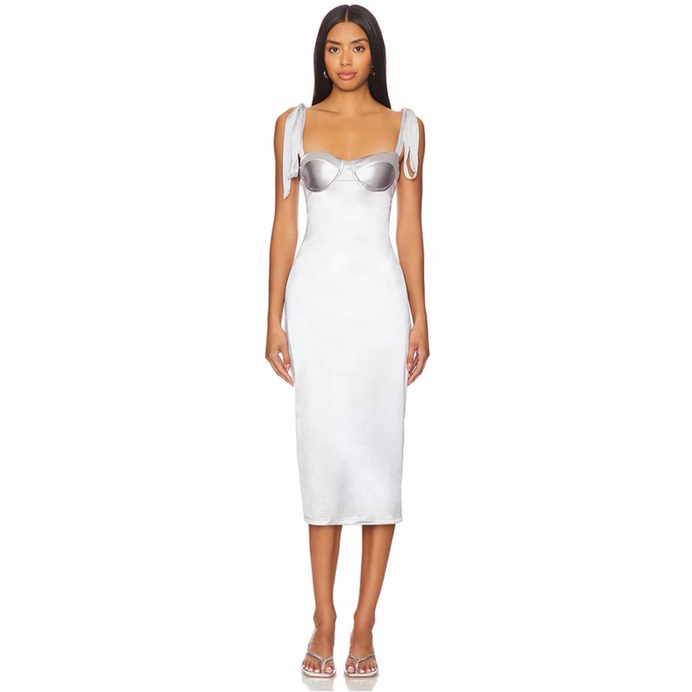 NWT Free People Intimately FP Casino Got Glam Midi Dress in Silver Size Small